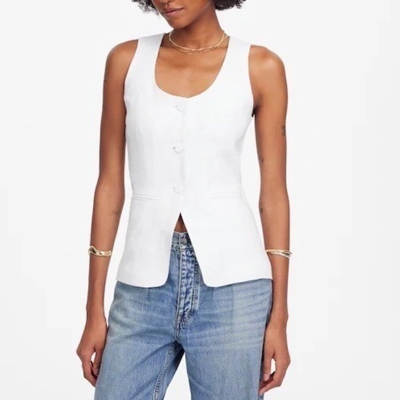Madewell Tops - Madewell Cutaway Vest Womens 0 White Linen Scoop Neck Welt Pocket Button Front